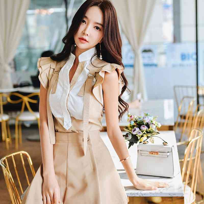 Dabuwawa Elegant Workwear Flounce Shoulder Stand Ruffle Patchwork Blouse Women Casual Sleeveless Shirt Top Female DT1BST009 210520, Khaki
Dabuwawa Elegant Workwear Flounce Shoulder Stand Ruffle Patchwork Blouse Women Casual Sleeveless Shirt Top Female DT1BST009 210520, Khaki