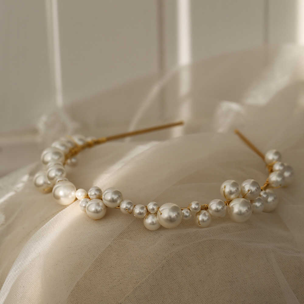 Vintage Freshwater Pearls Gold Leaf Opal Wedding Hair Band Headband Tiara Bridal Headpiece Accessories Women Jewelry 210707