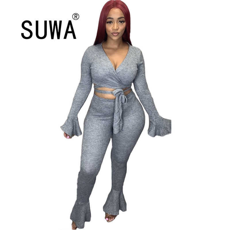 Women Casual Solid Two Piece Suits Long Sleeve V Neck Tie Front Crop Top and Flare Pants Set Wholesale Drop 210525, Pink
Women Casual Solid Two Piece Suits Long Sleeve V Neck Tie Front Crop Top and Flare Pants Set Wholesale Drop 210525, Pink