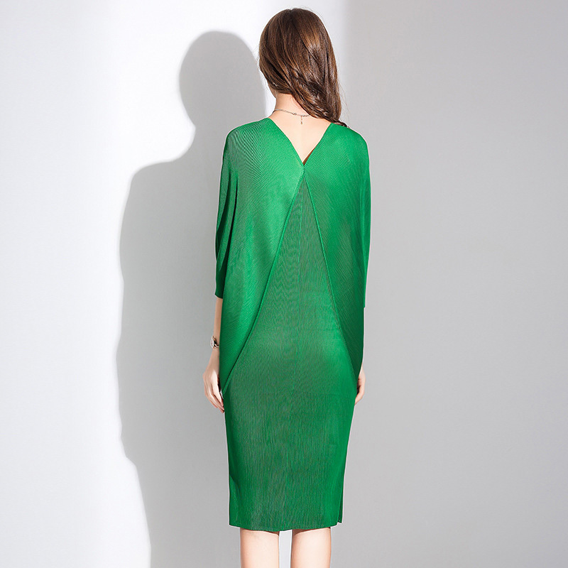Women Green Big Size Dress Arrivals Deep V- Neck Batwing Sleeve Loose Fit Fashion Summer 2E1607 210526