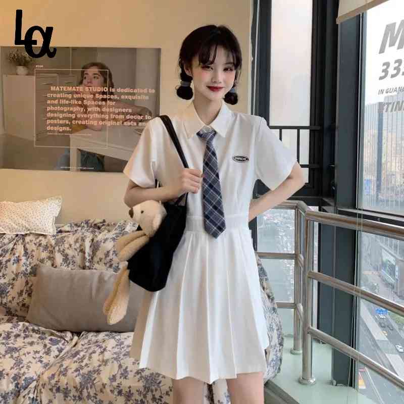 Summer Turn Down Collar Solid Girl High Waist Casual Dress Japanese Harajuku Prepply Style Simple Pleated 210519, White
Summer Turn Down Collar Solid Girl High Waist Casual Dress Japanese Harajuku Prepply Style Simple Pleated 210519, White