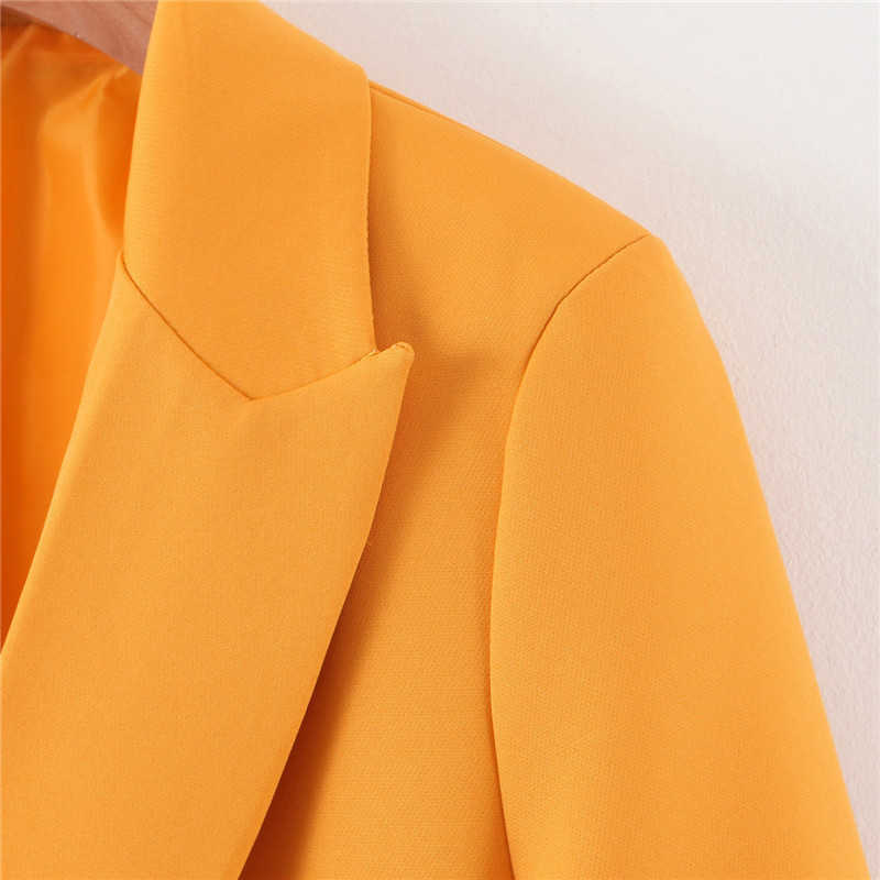 Chic long sleeve women blazer jacket Pocket Single Button office ladies yellow Casual streetwear female outwear tops coat 210930