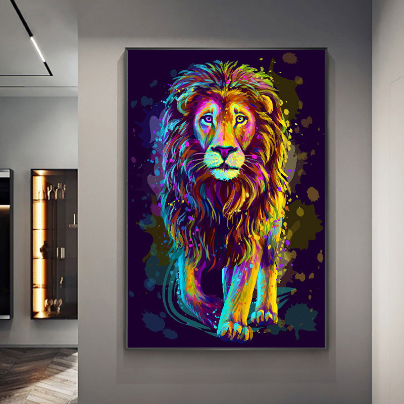 Modern Abstract Colorful Lion Poster Wall Art Canvas Painting Animal Picture HD Print For Living Room Home Decoration No Frame