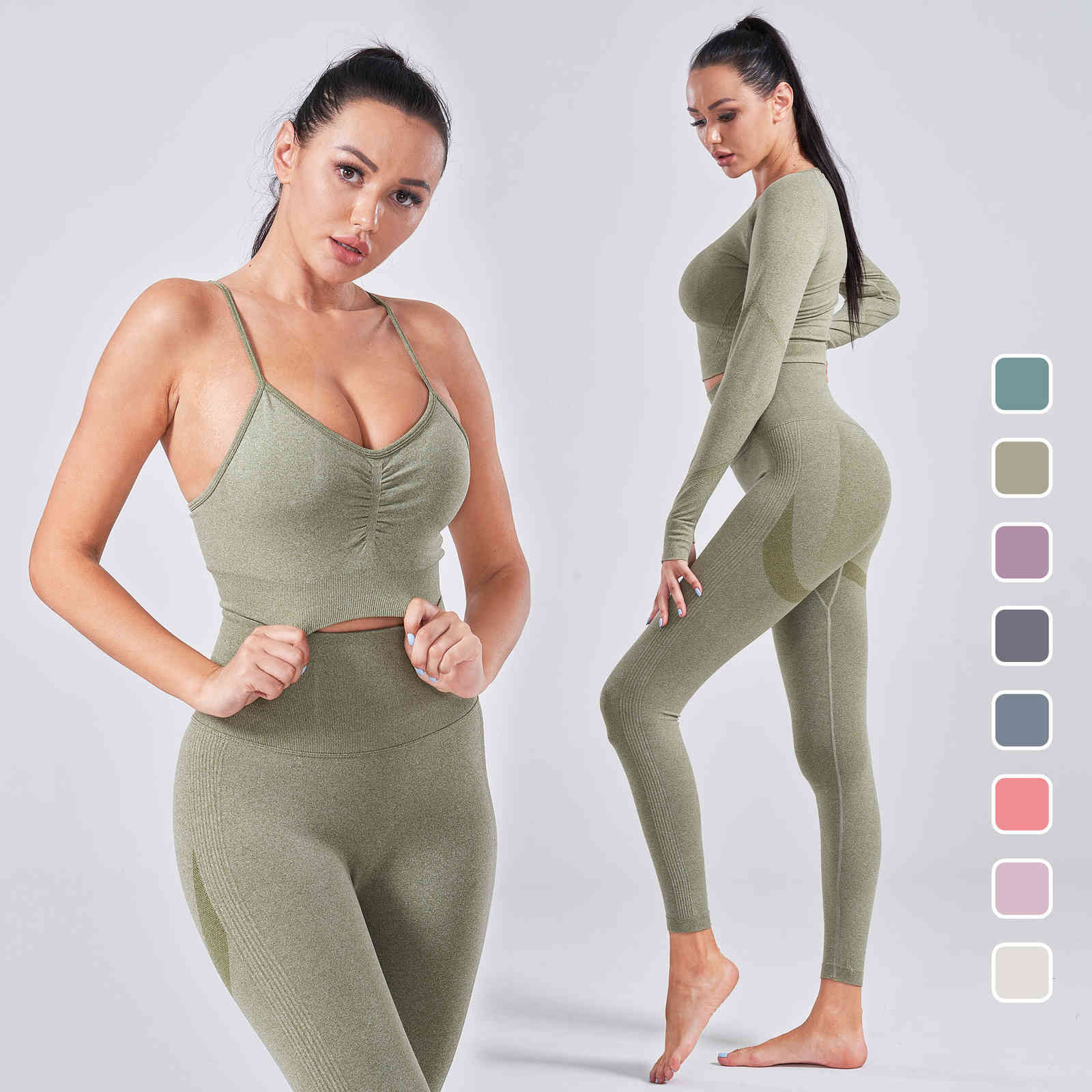 Seamless Yoga suit sweat sucking hip lifting high waist fitness pants women' tight long sleeve sports, Long sleeves + trousers green
Seamless Yoga suit sweat sucking hip lifting high waist fitness pants women' tight long sleeve sports, Long sleeves + trousers green