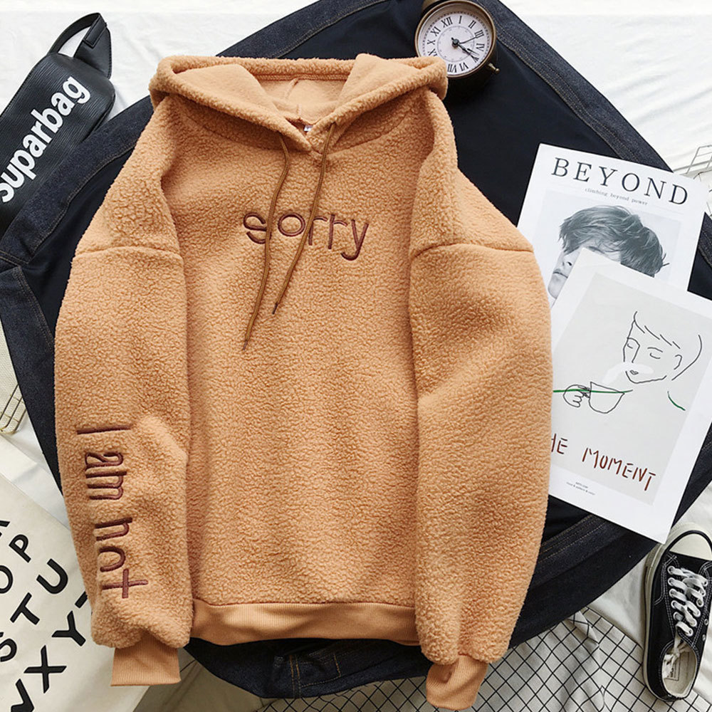 Autumn Winter Thick Warm Hoodies Coat Female Sweet Hooded Harajuku Loose Pocket Pullover Womens Fleece Flannel Sweatshirt 210428