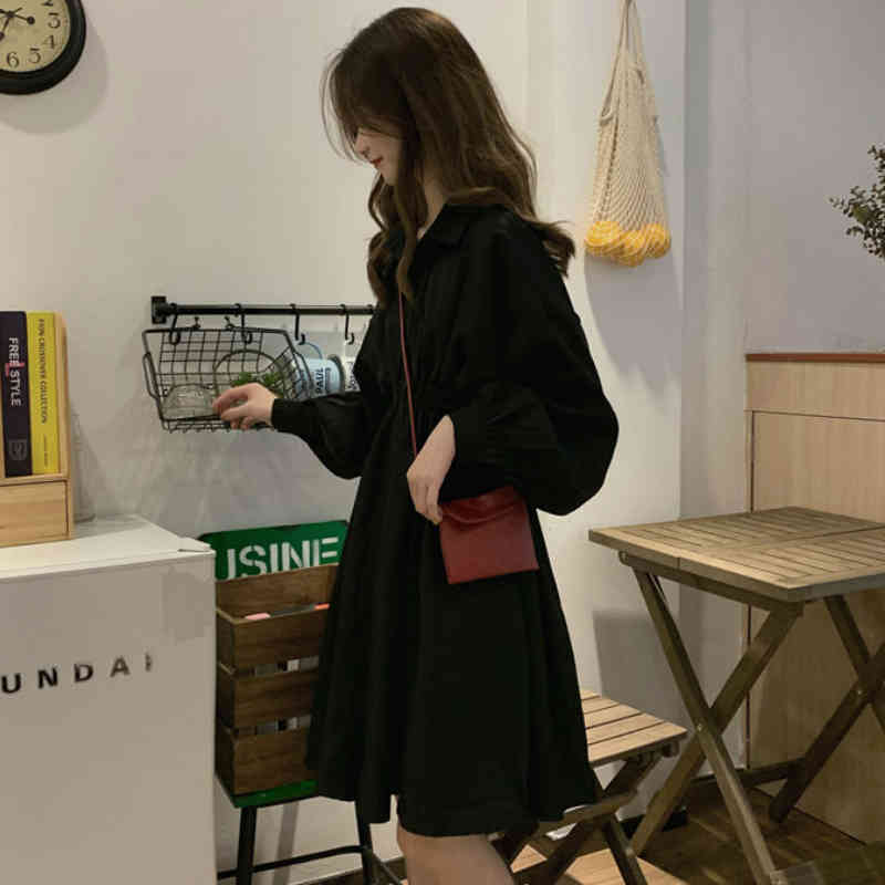 Woman Dress Long Sleeve Preppy Style Solid Sweet undefined Dresses Simple Elegant Pleated Japanese Students Womens Streetwear 210409
