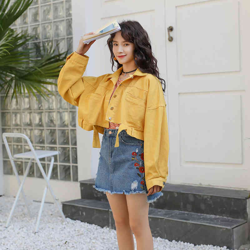 Arrival Spring Korea Fashion Women Long Sleeve Loose Short Coat Candy Color Cotton Denim Jackets Female Retro Coats S184 210512