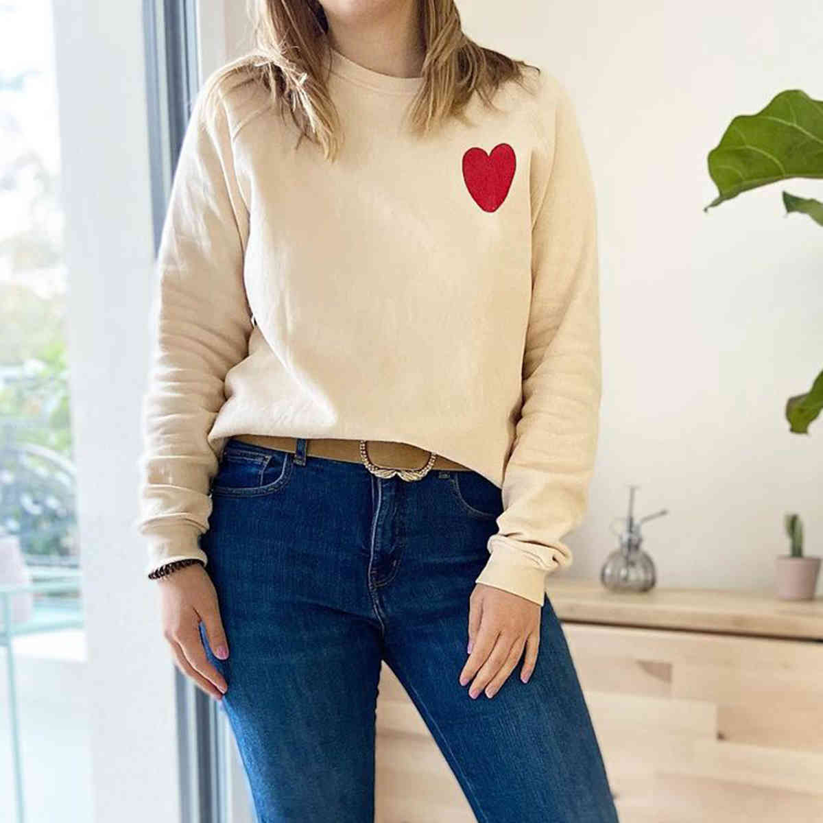 Red Heart Printed Sweatshirt Women Autumn Winter Casual O Neck Long Sleeve Cotton Pullover Streetwear Vintage Jumper Mujer 210406