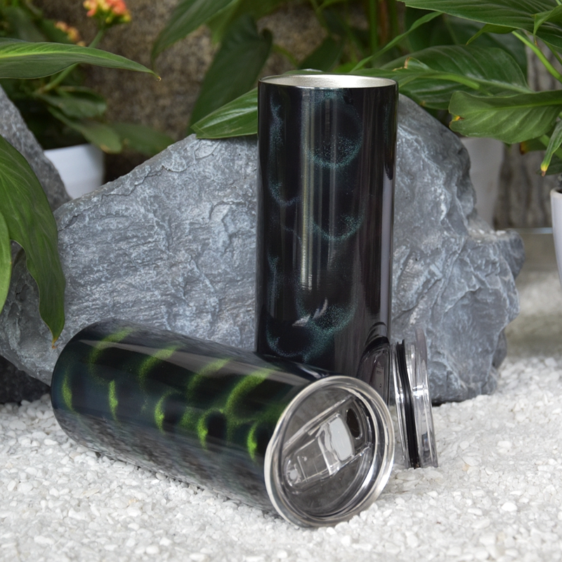 Sublimation Straight Tumbler Blanks 3D Dazzling Color Wormhole Tumblers Peacock Pattern Glitter Water Bottles with lids Stainless Steel Travel Coffee 