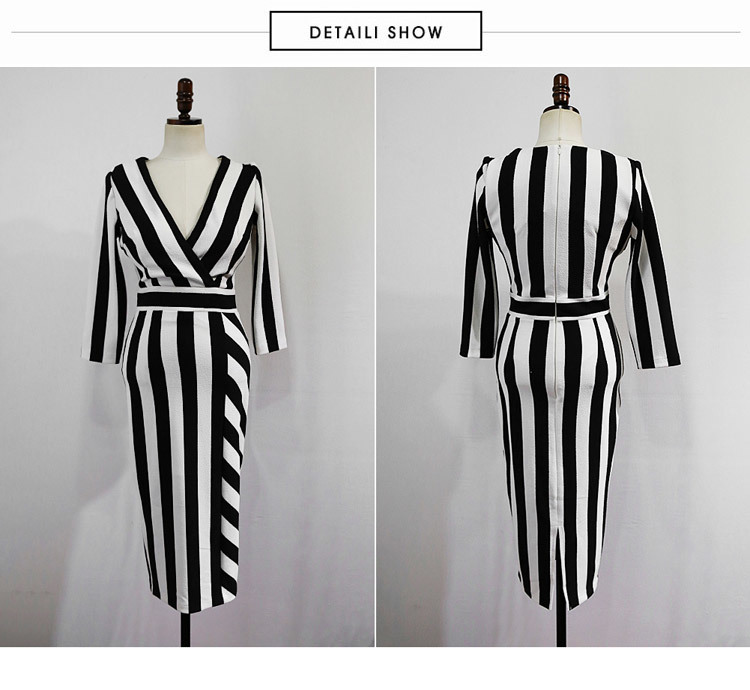 Summer Retro Striped Print Vestidos Sexy Dress Women Office Work Tunic Bodycon Sheath Casual Pencil Dresses 210506