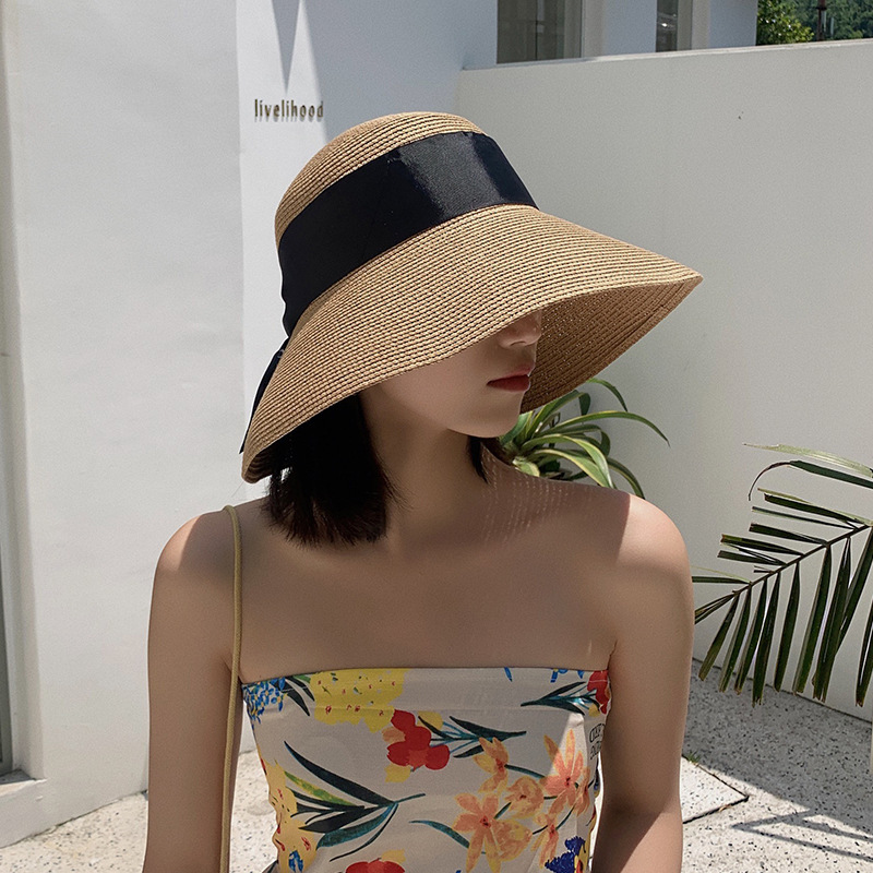 Hat Women's Beach straw hat Korean fashion versatile summer sunscreen small fresh bow Big Brim, Black
Hat Women's Beach straw hat Korean fashion versatile summer sunscreen small fresh bow Big Brim, Black
