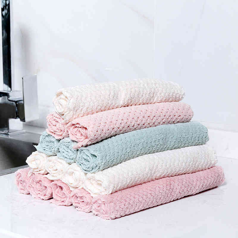 Super Absorbent Anti-grease Pineapple Plaid Washing Dish Towel Multi-function Kitchen Supplies Coral Velvet Wiping Rags