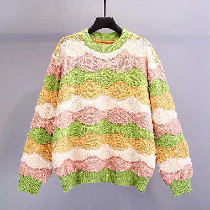H.SA Fall Fashion Women Rainbow Sweater and Pullovers Long Sleeve Colorful Striped Loose Sweaters Fashion Outwear Tops Fall 210716