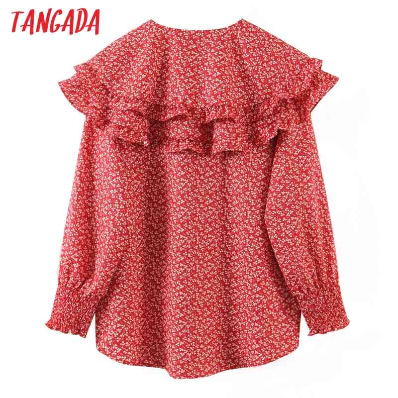 Women Retro Flowers Print Oversize Collar Long Sleeve Chic Female Blouse Shirt Tops SL532 210416