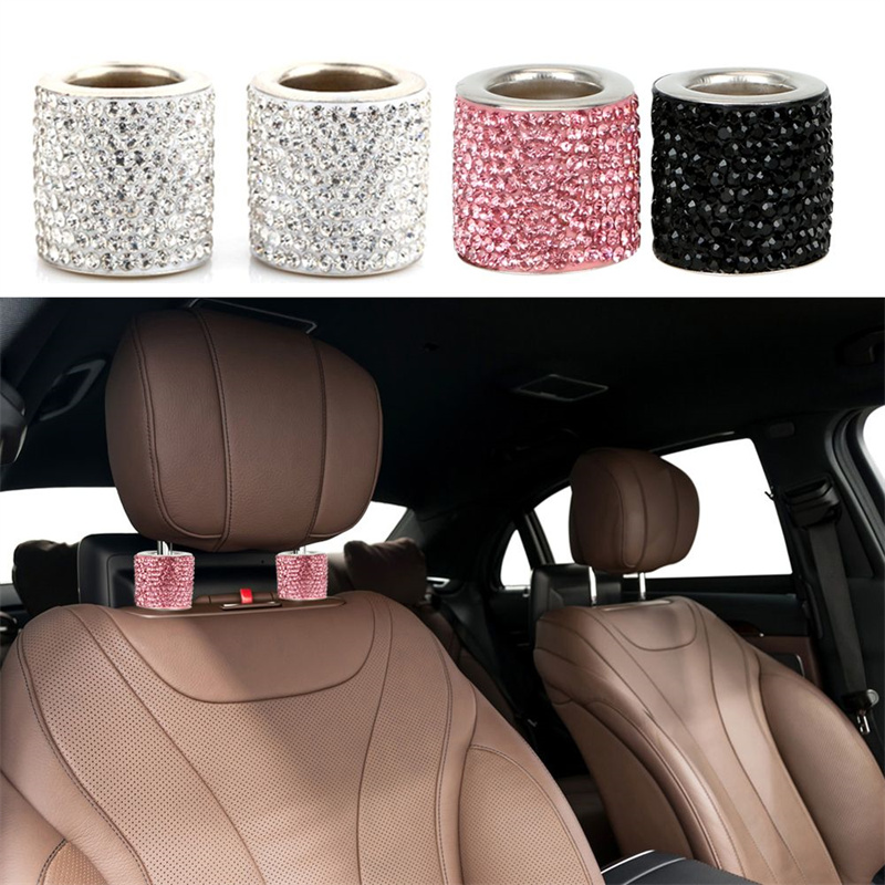 Crystal Rhinestone Auto Seat Headrest Ring Collars Charms Diamond Bling Decorate Car Interior Accessories For Women Girls Universal