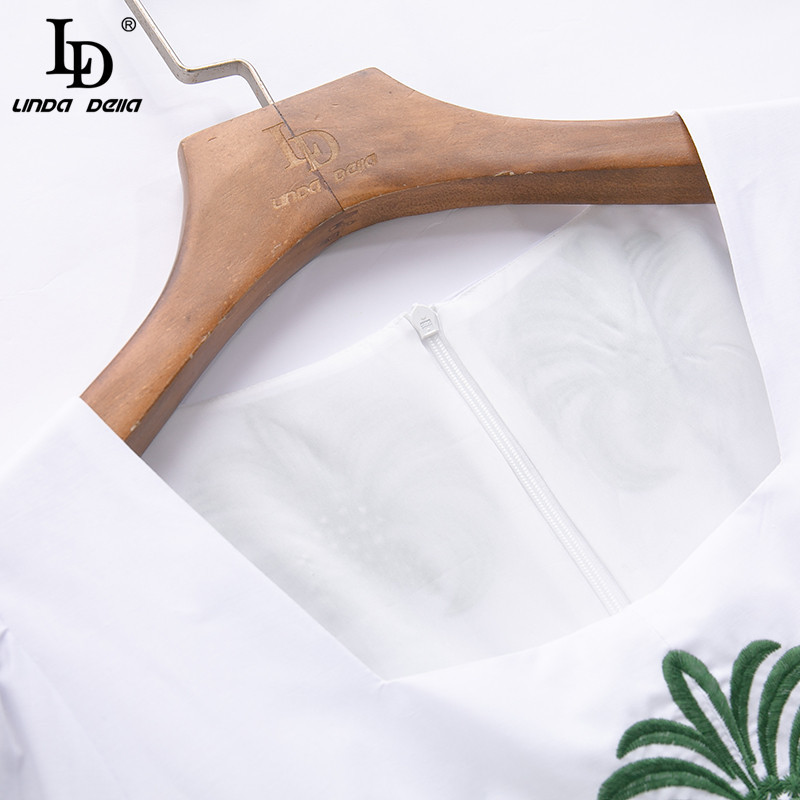 Summer Fashion Runway Whiter Cotton Dress Women Short sleeve Floral Embroidery Ruffle Holiday Midi Elegant 210522