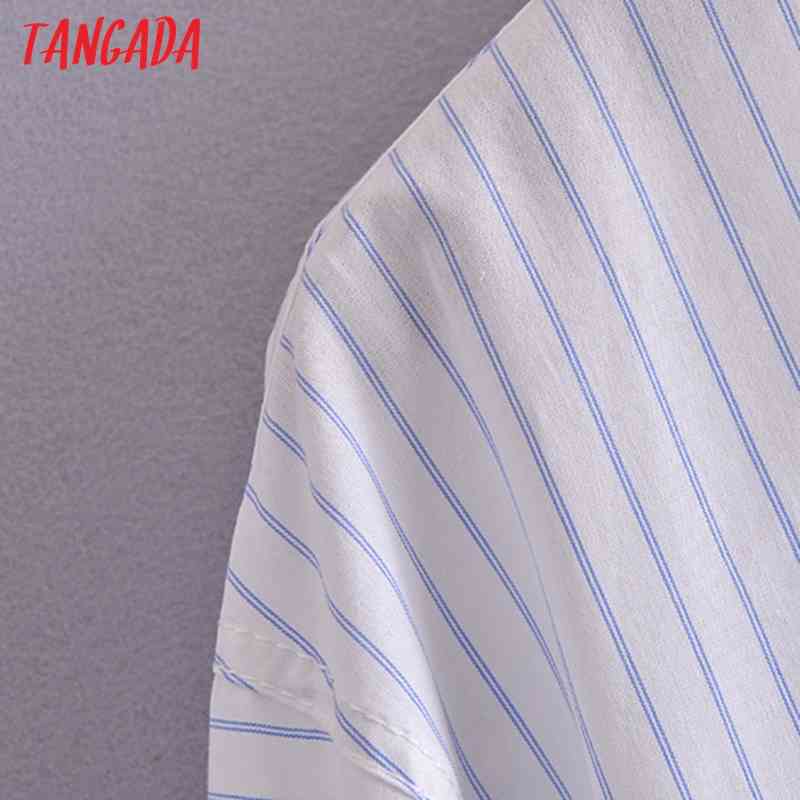 Women Retro Oversized Striped Print Blouse Pocket Chic Female Casual Loose Shirt Blusas Femininas 3H190 210416