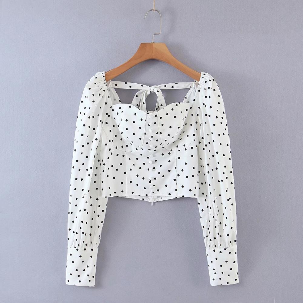 women polka dot mini blouse fashion ladies square collar puff sleeve back zipper lace up shirts chic female vintage style 210521, White
women polka dot mini blouse fashion ladies square collar puff sleeve back zipper lace up shirts chic female vintage style 210521, White