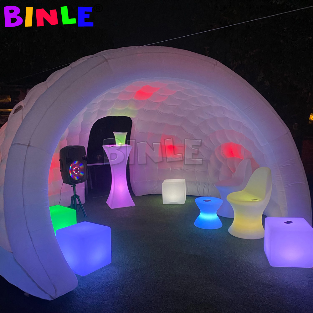 Commercial Mobile 4m LED Inflatable Half Dome Tent InflatableS Luna Tents Temporary Cocktail Bar For Party Show