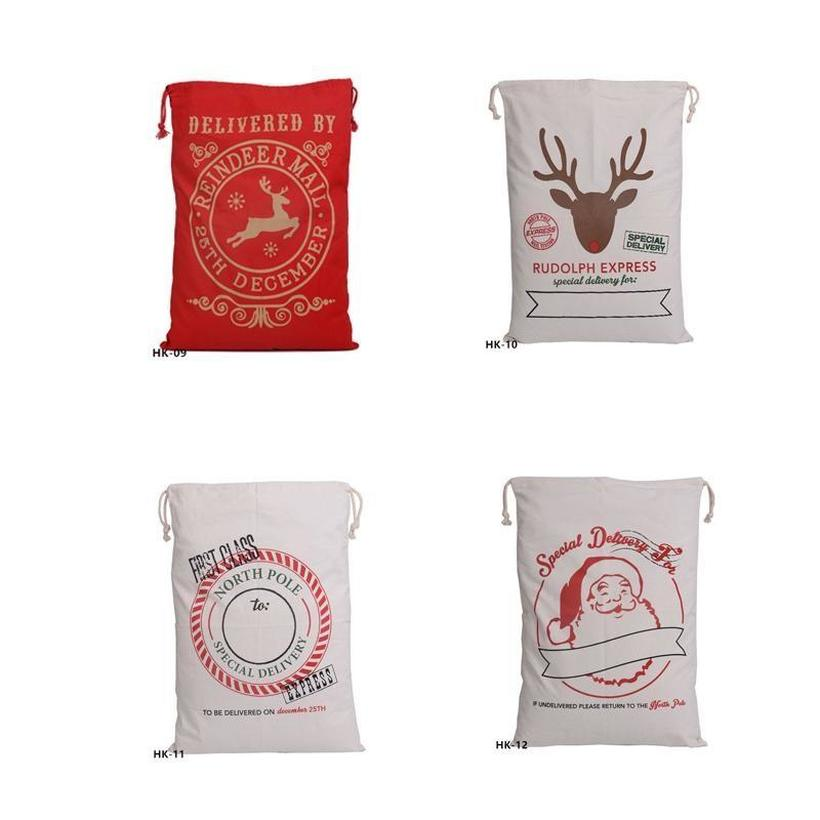 US STOCK Christmas Santa Sacks Canvas Cotton Bags Large Organic Heavy Drawstring Gift Bags Personalized Festival Party Christmas Decoration