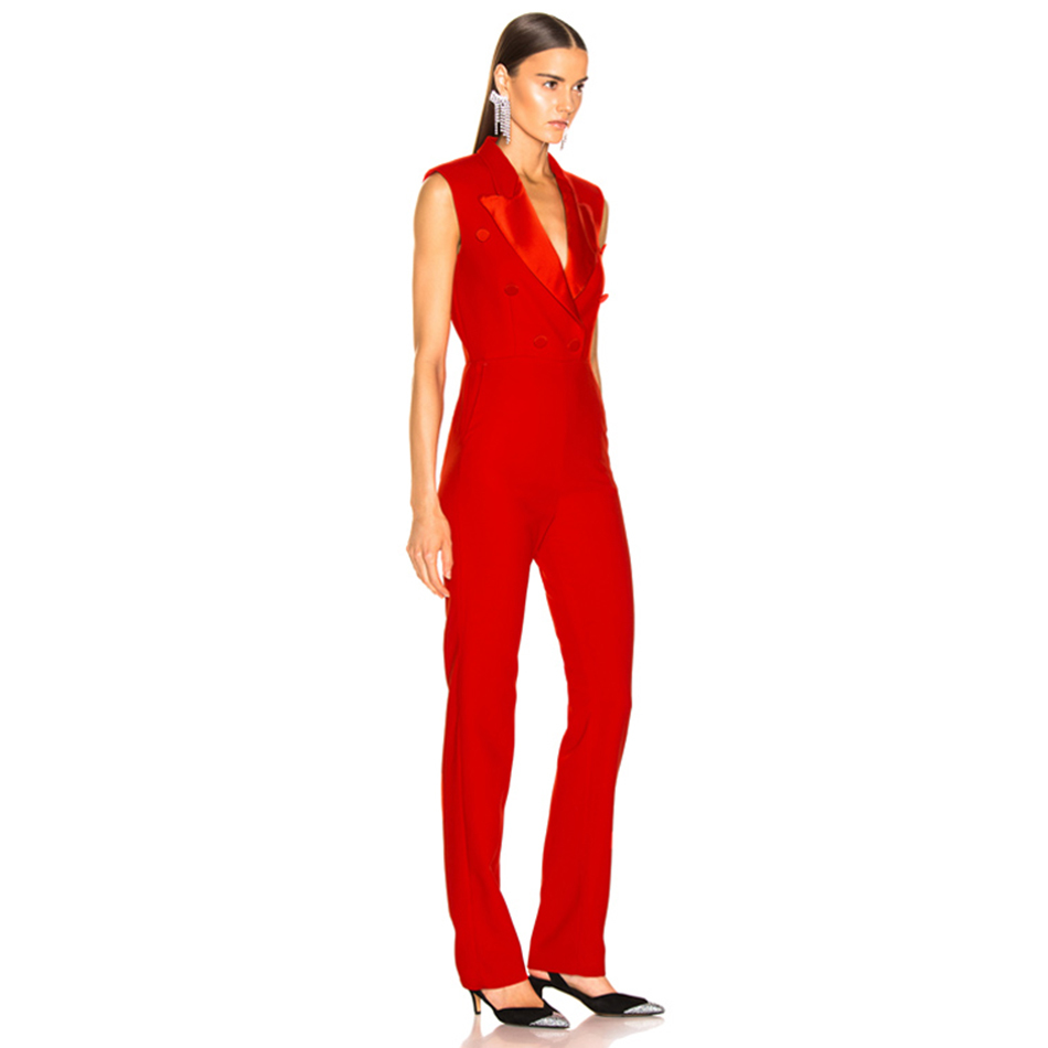 Summer Red Sleeveless Celebrity Evening Party Jumpsuit Rompers Sexy V Neck Tank Fashion Club Long 210423