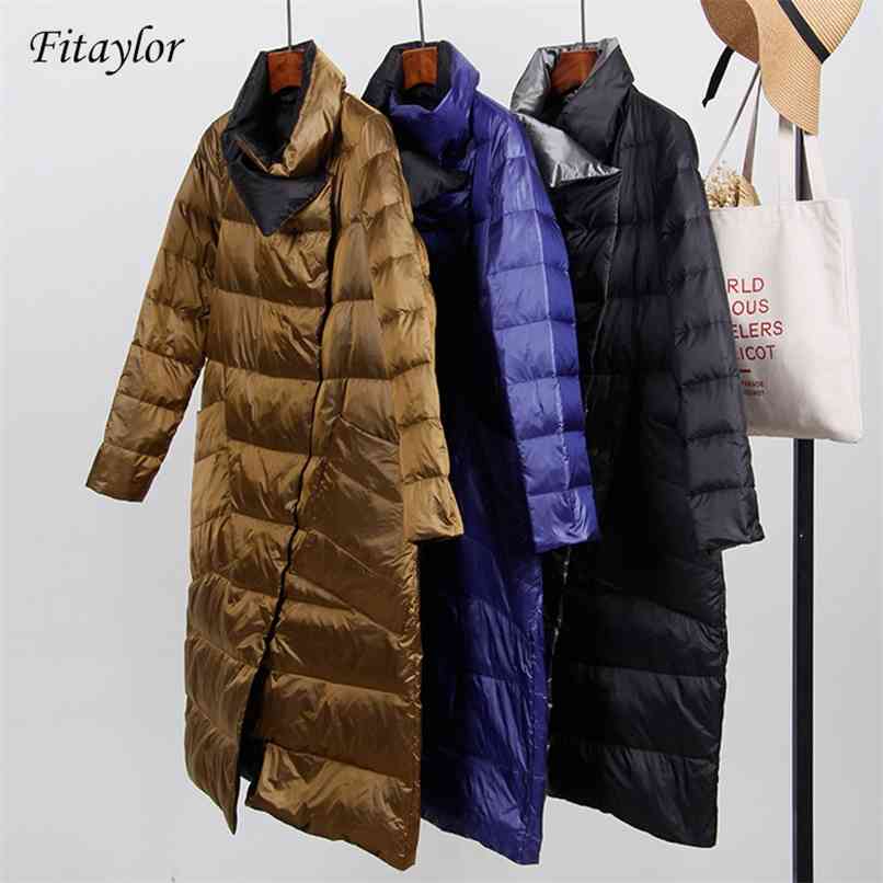 Fitaylor White Duck Down Ultra Light Jacket Women Winter Double Sided Slim Down Coat Single Breasted Parkas 210918