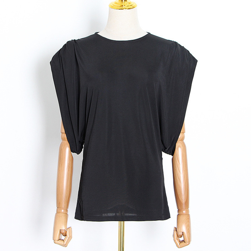 Women's T-Shirt Summer Sleeveless Shoulder Ruched Woman T-shirts Round Neck Fashion Loose Black Chic Tops LQ2K
Women's T-Shirt Summer Sleeveless Shoulder Ruched Woman T-shirts Round Neck Fashion Loose Black Chic Tops LQ2K