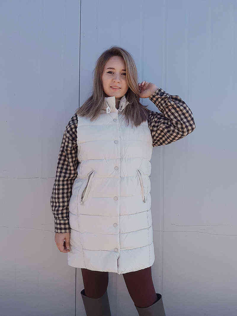 Autumn Winter Women's Solid Loose Vest Stand Collar Long Bodywarm Cotton Padded Windproof Warm Waistcoat 211120
