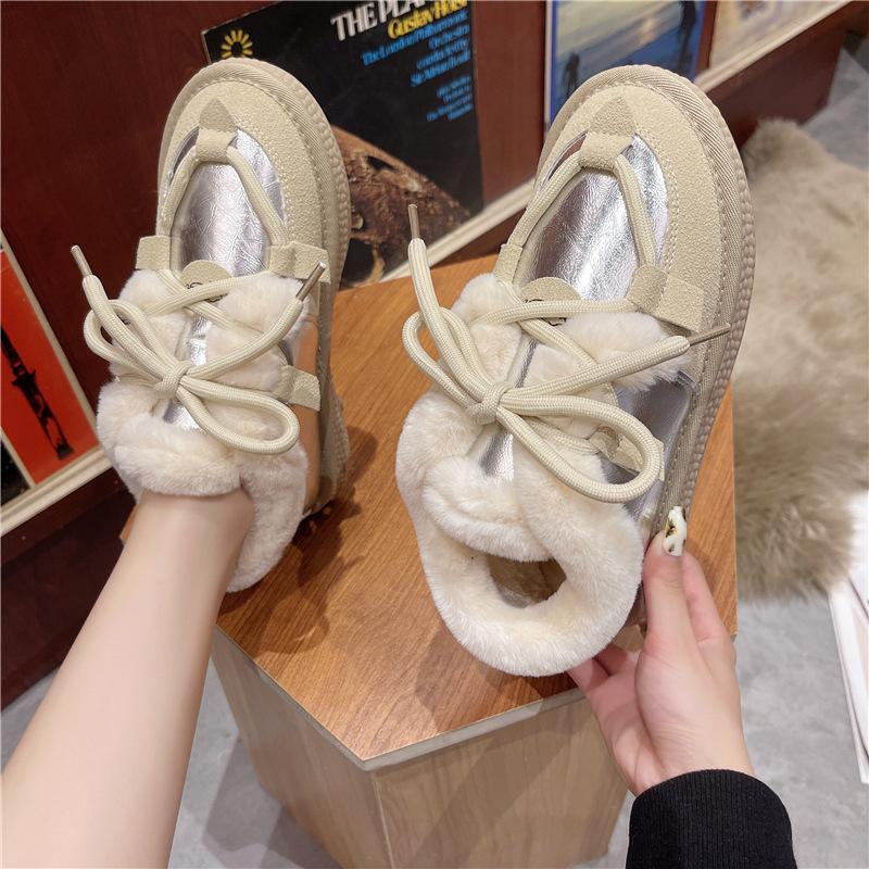 Boots Cute Wool Snow 2021 Winter Fashion Women's Flats Shoes Apricot Black Ankle