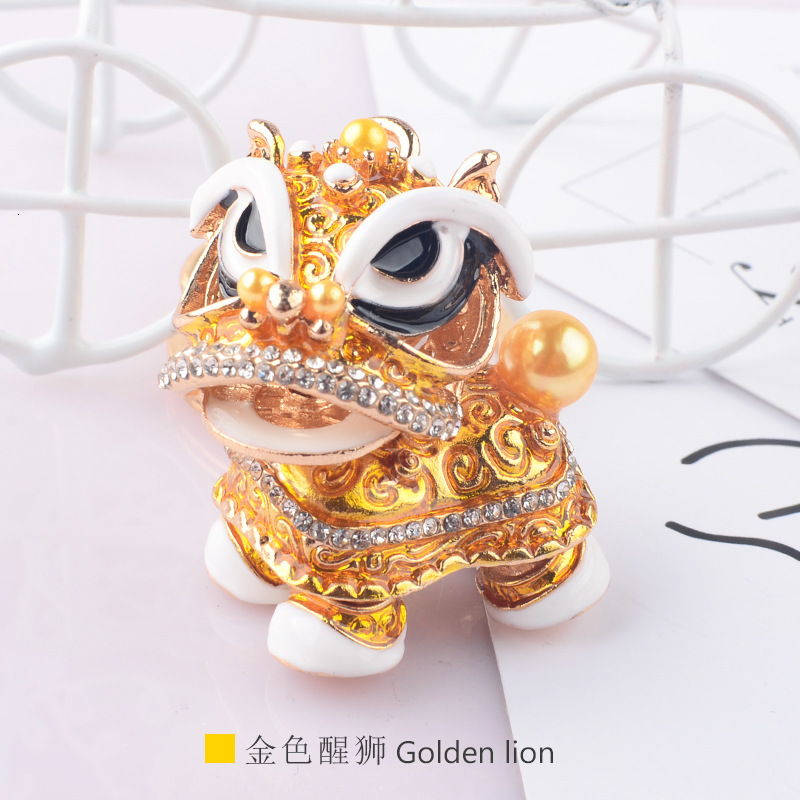 Key Rings Creative Gift China Wind Lion Inlaid with Diamond Kirin Car Chain Pendant Dance Alloy Cartoon