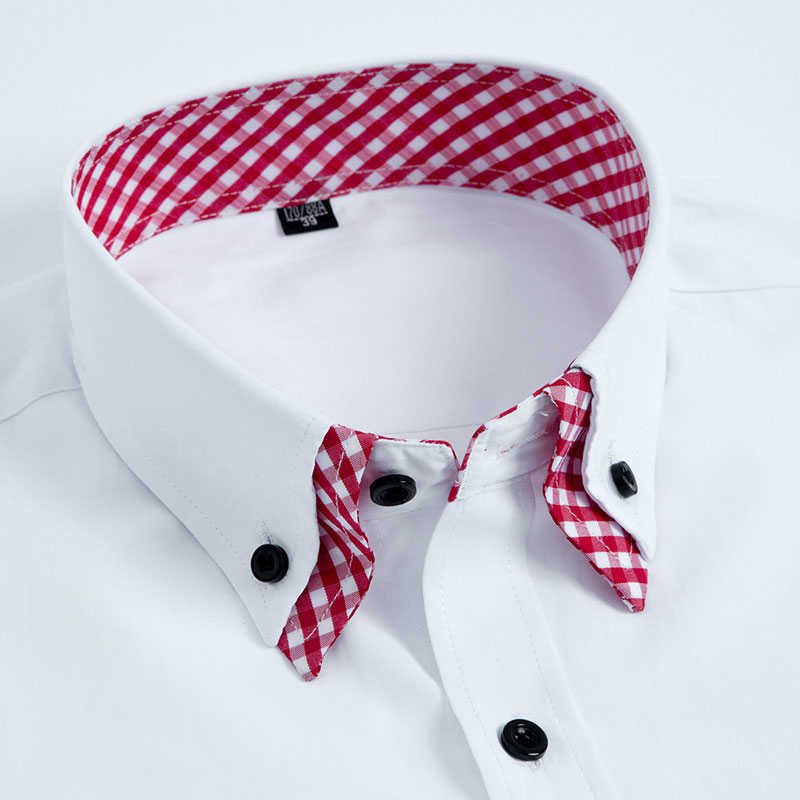 Long Sleeve Men's Formal Dress Shirt Easy-care Fashion Double Collar Solid Color Business Office Work Smart Casual Shirt 210714