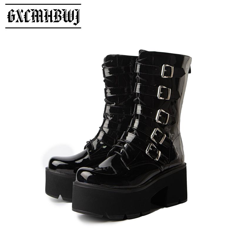 Boots GXCMHBWJ Women Patent Leather Belt Buckle Mid-Calf Punk Goth Back Zipper Thick Sole Ladies Motorcycle Demonia, Black
Boots GXCMHBWJ Women Patent Leather Belt Buckle Mid-Calf Punk Goth Back Zipper Thick Sole Ladies Motorcycle Demonia, Black