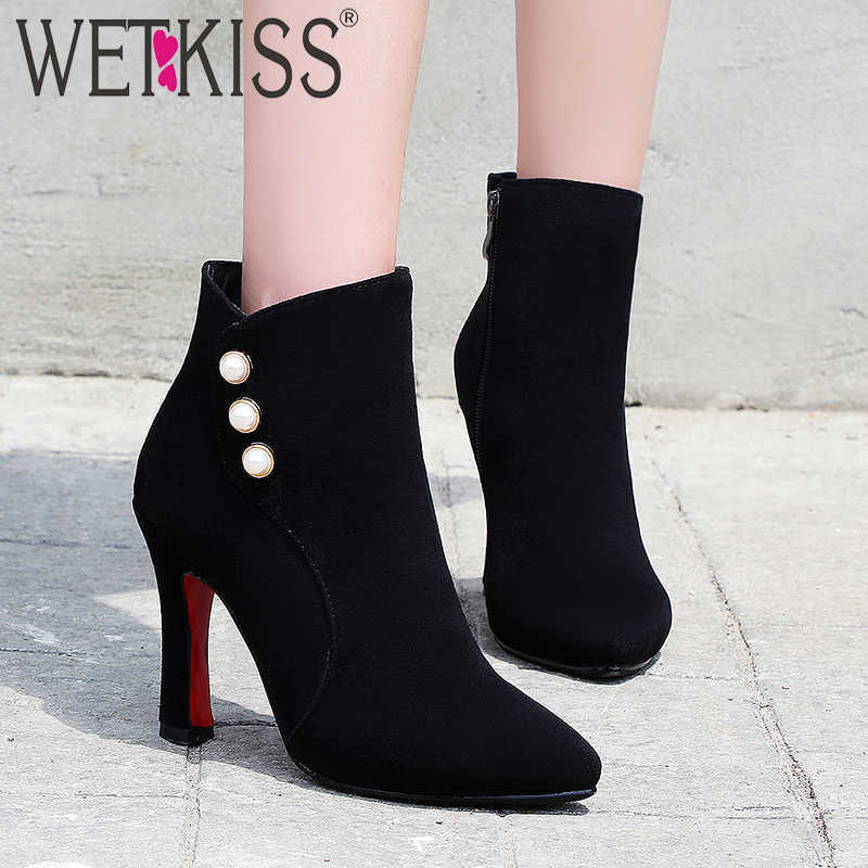 WETKISS Pearl Ankle Boots Women High Heels Booties Shoes Female Flock Pointed Toe Shoes Ladies Zip Wedding Shoes Winter 210630, Red short plush
WETKISS Pearl Ankle Boots Women High Heels Booties Shoes Female Flock Pointed Toe Shoes Ladies Zip Wedding Shoes Winter 210630, Red short plush