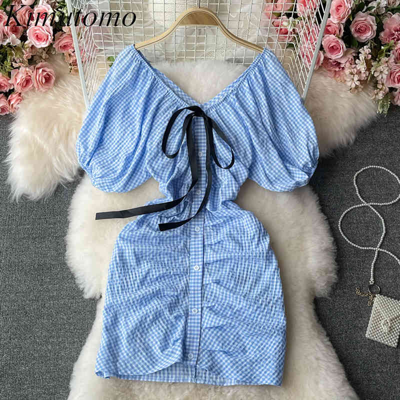 Kimutomo Sweet V-neck Dress Women Off Shoulder Bow Lace Up Short Puff Sleeve Robe Summer Single Breasted Slim Vestidos Femme 210521, Green
Kimutomo Sweet V-neck Dress Women Off Shoulder Bow Lace Up Short Puff Sleeve Robe Summer Single Breasted Slim Vestidos Femme 210521, Green