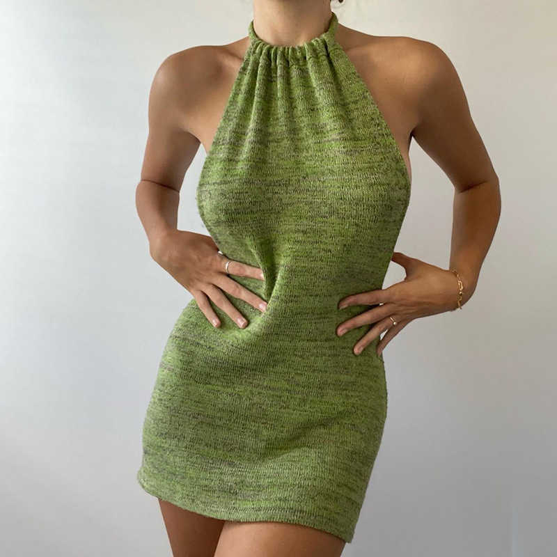 2021 Green Backless Mini Dress Beach Women Halter Neck Sleeveless Summer Black Off Shoulder Party Knit Bodycon Dresses Sexy Y0603, 1g 
2021 Green Backless Mini Dress Beach Women Halter Neck Sleeveless Summer Black Off Shoulder Party Knit Bodycon Dresses Sexy Y0603, 1g