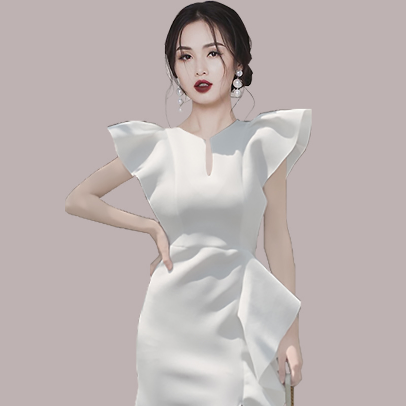 Fashion Women Summer Ruffled Dresses Elegant White Female Irregular Casual Dress Vestidos 210520