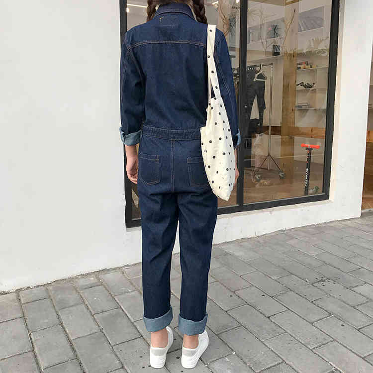 Wohern Cargo Jumpsuit Women Romper Denim Playsuit Autumn Jeans Woman Man Unisex Bodysuit Streetwear Overalls 210519