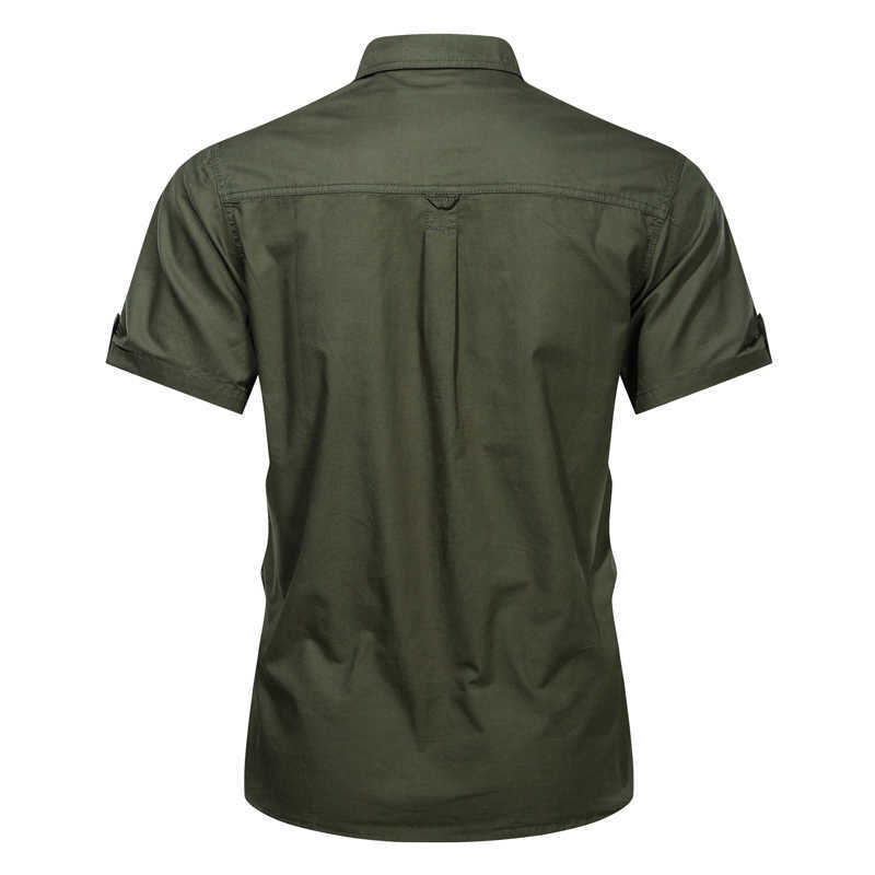 Military Men's Shirt 100% Cotton Summer Solid Short Sleeve Men's Shirt Business Casual Fashion Tops High Quality Slim Shirt Men 210603