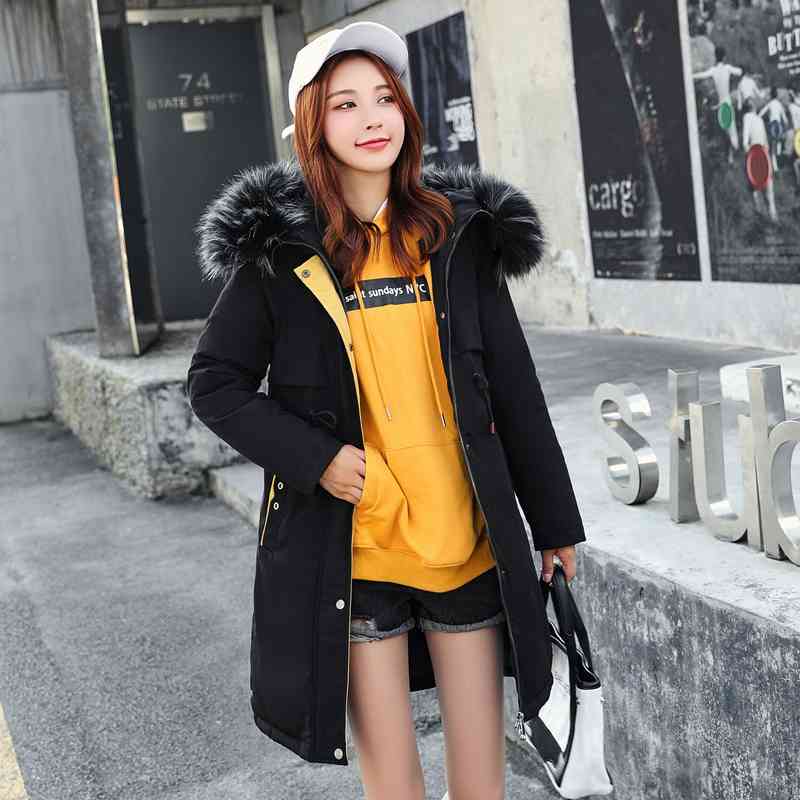 Winter women long parkas coat Thicken warm Solid big fur collar jacket coats Casual female winter outwear plus size 210524