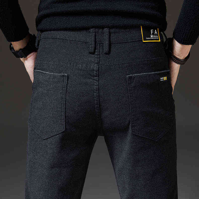 Pants Men Winter Fleece Casual Pants Men's Business Fashion Stretch Warm Velvet Black Gray Blue Trousers Big Size 28-38 211112