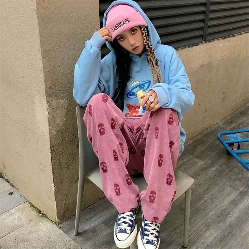 Corduroy pants women's spring and summer thin retro casual learn sweat women plus size Harajuku woman 211115
