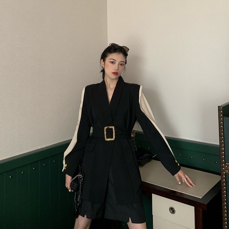 High Quality Spring Autumn Fashion Blazer Jacket Women Patchwork Belted Style Runway Blazers Coat Ladies Outwear 210506