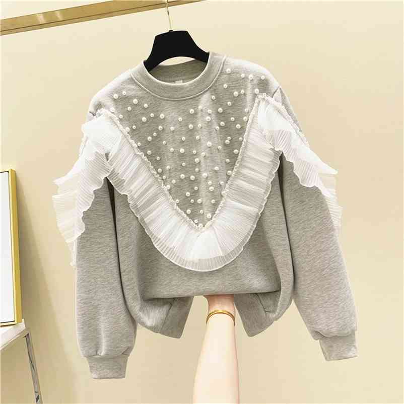 Spring Autumn Women's Ruffles Long Sleeves O Neck Beading Casual T-shirt Tee Tees Female Ladies Tops A4405 210519, Gray
Spring Autumn Women's Ruffles Long Sleeves O Neck Beading Casual T-shirt Tee Tees Female Ladies Tops A4405 210519, Gray