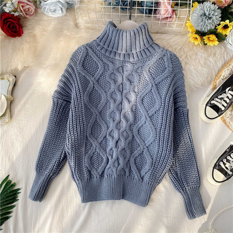 Qooth Autumn Winter Women Cashmere Sweaters Casual Turtleneck Pullovers Full Sleeve Thick Knit sweater Plain Jumper Qt029 210609