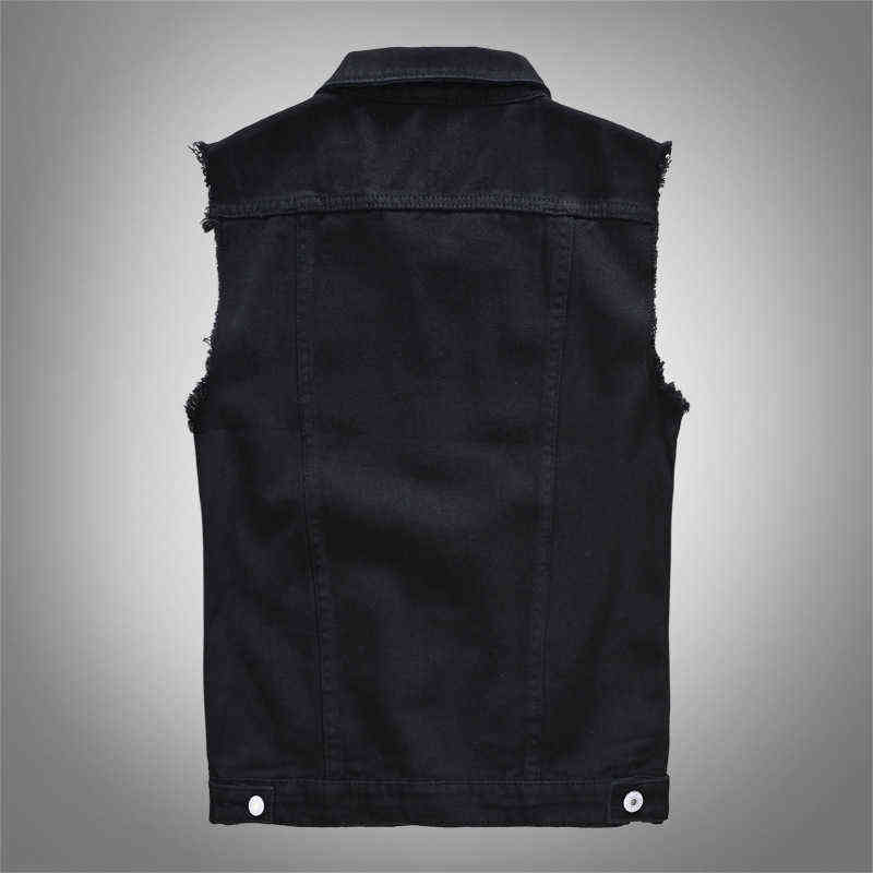 Men's Fashion Casual Black Hooded Sleeveless Vest Denim Vest Jacket Street Punk Style Denim Vest Multiple Size Options M-6XL 211119