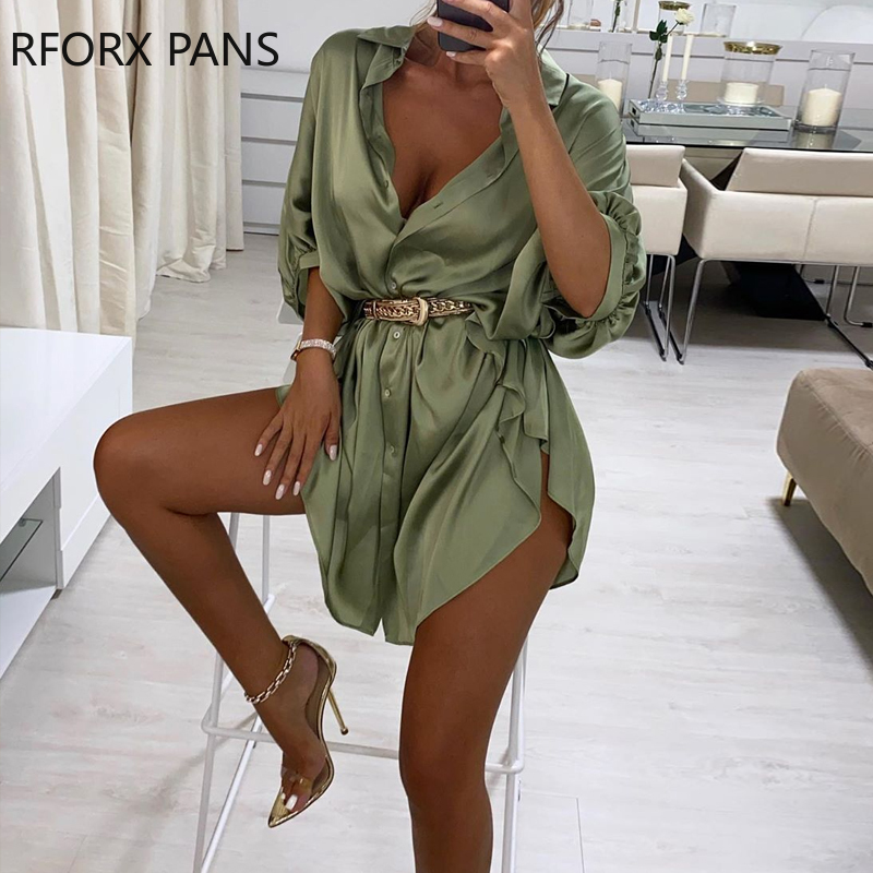 WomenSolid Long Sleeves Ruffles Slit Satin Ruched Shirt Dress Elegant Party Dress, Green
WomenSolid Long Sleeves Ruffles Slit Satin Ruched Shirt Dress Elegant Party Dress, Green