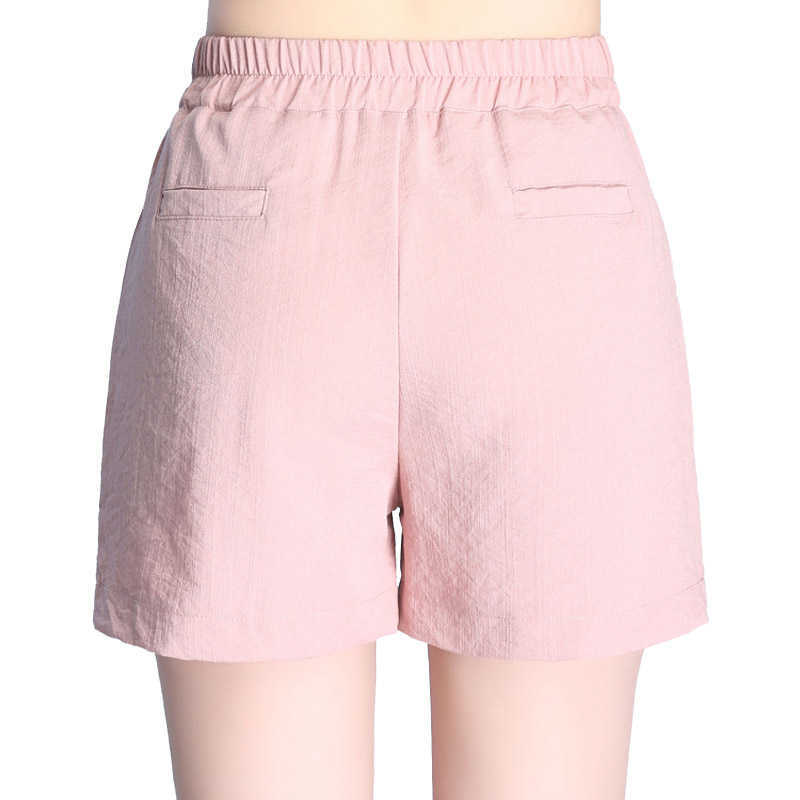 Summer shorts ladies cotton and linen elastic waist loose casual S-4XL 210714