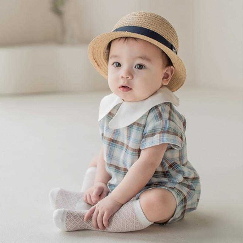 Baby Boy Boutique Clothing Infant Plaid Romper born Cotton Peter Pan Collar Jumpsuit Spain Birthday Baptism Bodysuits 210615