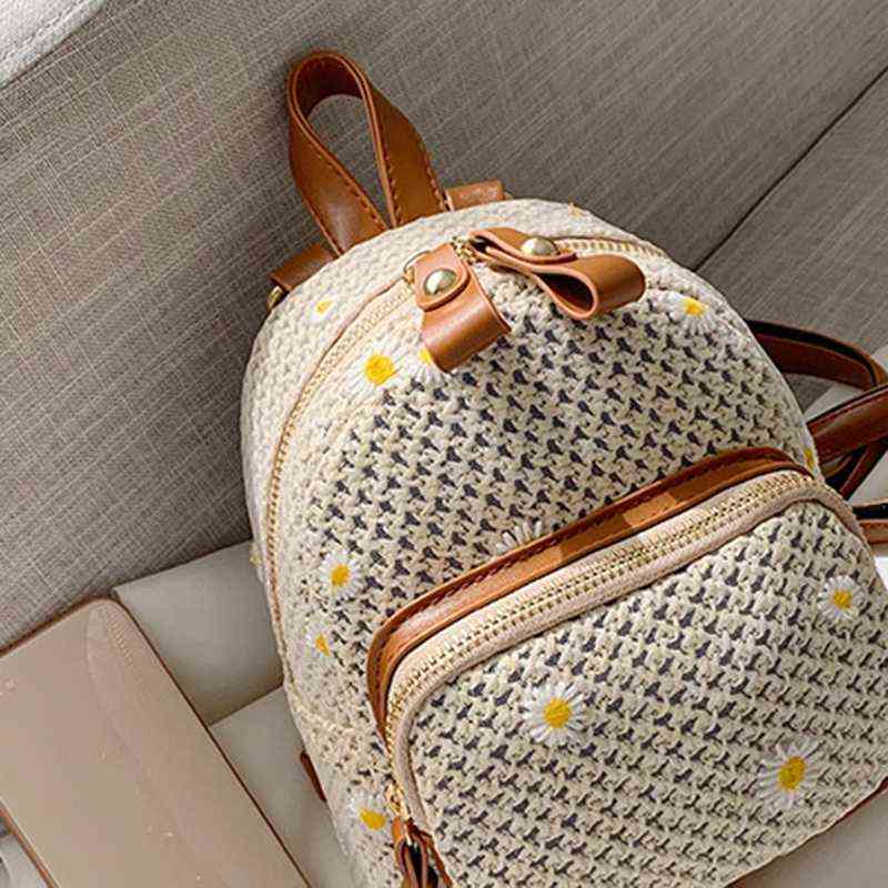 Fashion Straw Women's Backpack Bohemian Weave Printed Travel Bag College Student School Bag Y1105