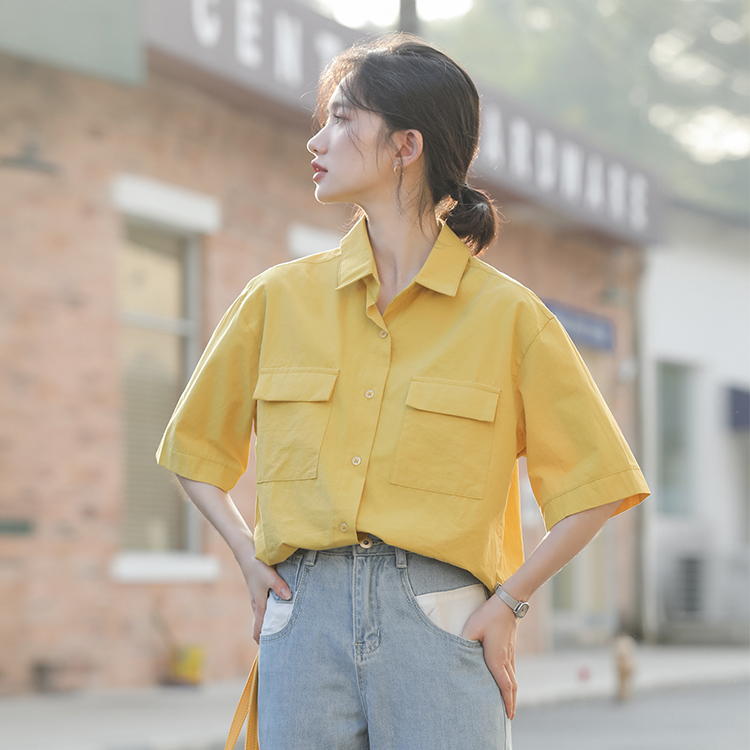 spring Vintage yellow Shirt female Oversize Tops Women short sleeve Girls Blouse Summer Plus Size Blouses femme Blusas 210423